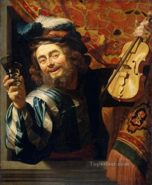 キャンドルに照らされた夜のバイオリン弾き ジェラルド・ファン・ホンホルスト Oil Paintings